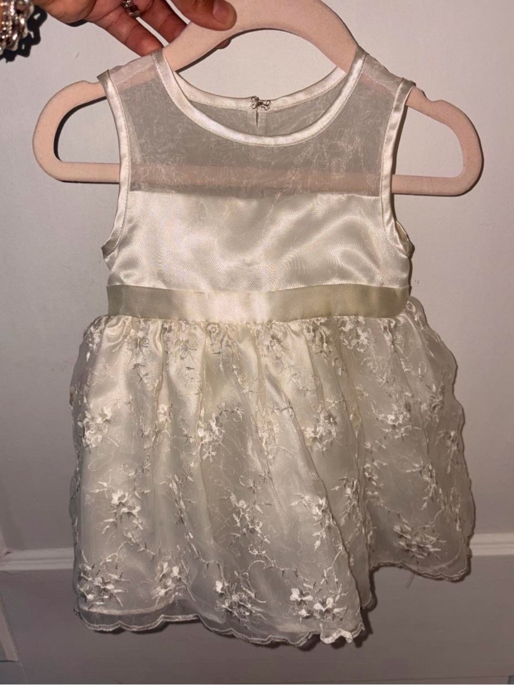 American Princess Ivory Satin and Lace Flower Girl Dress